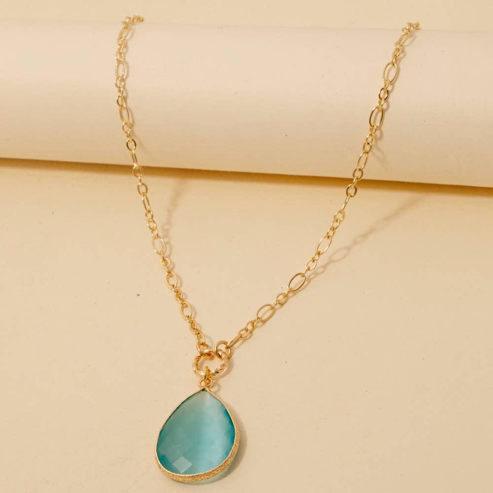 Faceted Teardrop Pendant Chain Necklace