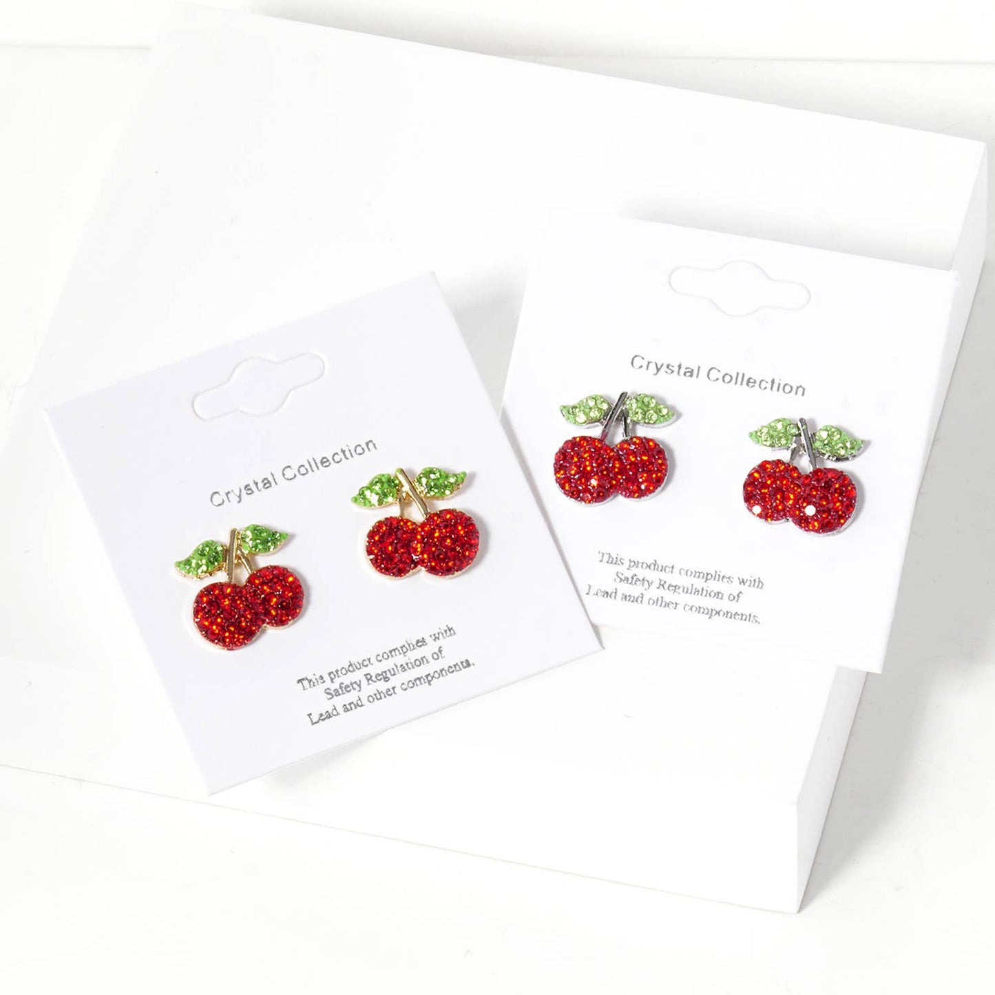 Crystal Stone Paved Cherry Stud Earrings