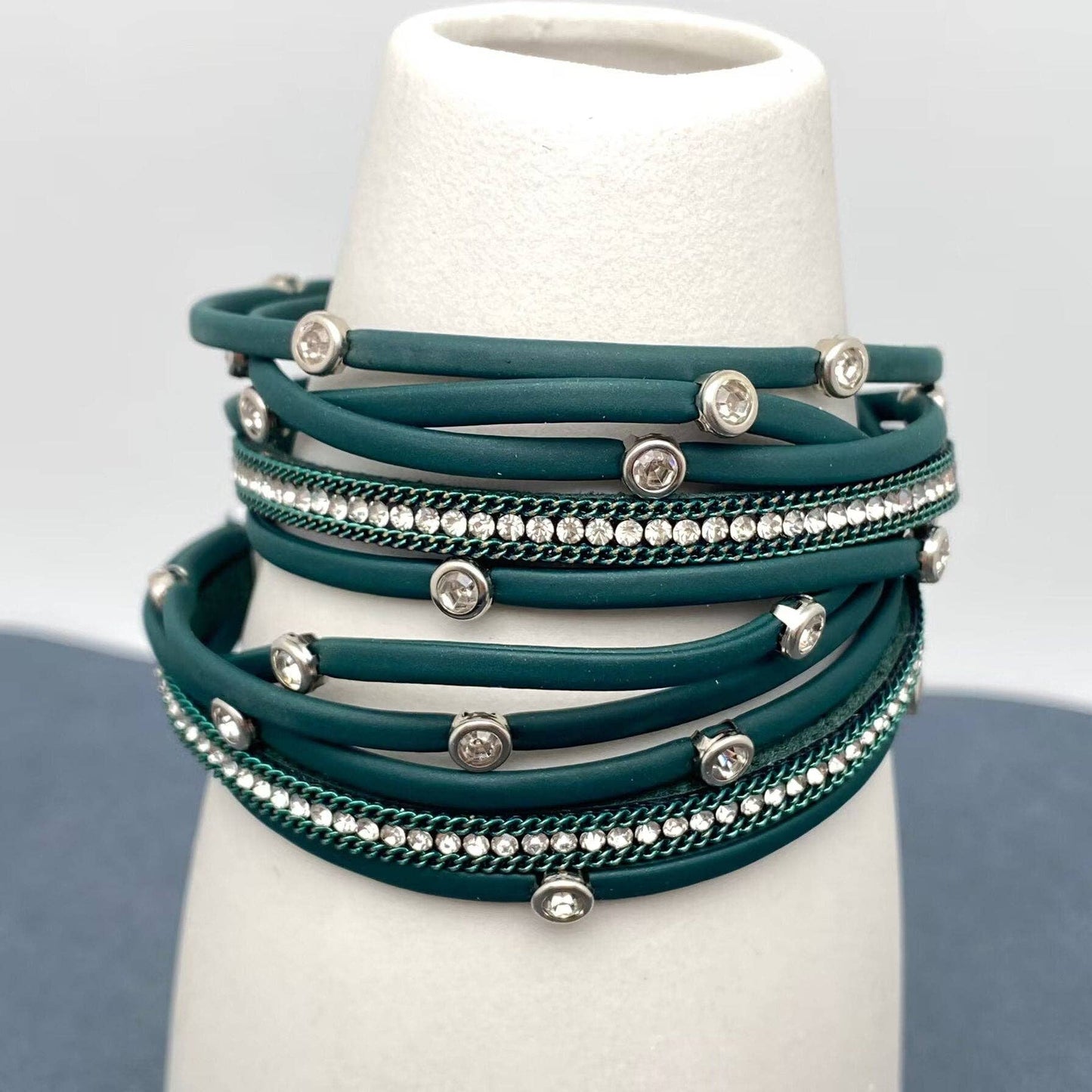 CZ Multi-layer Leather Magnetic Buckle Bracelet - BJ/LB