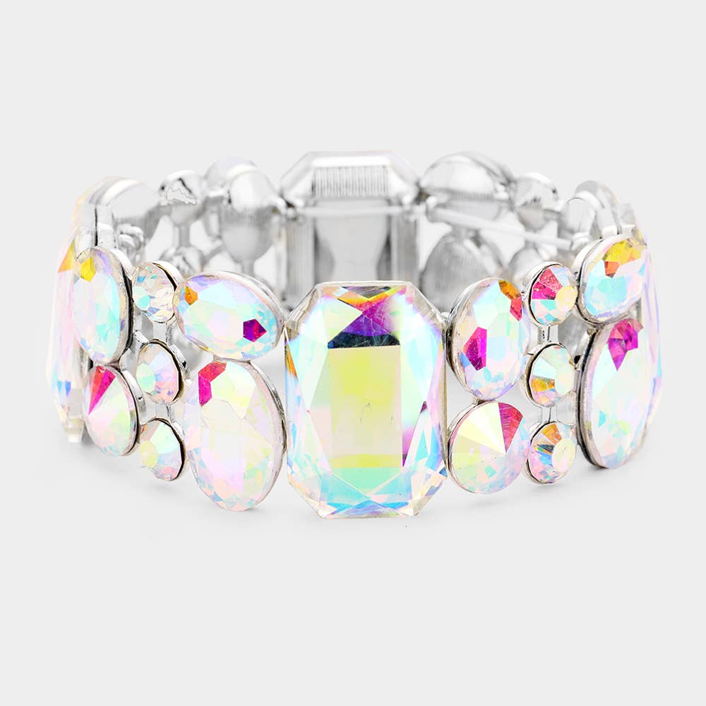 Emerald Cut Crystal Accented Stretch Evening Bracelet