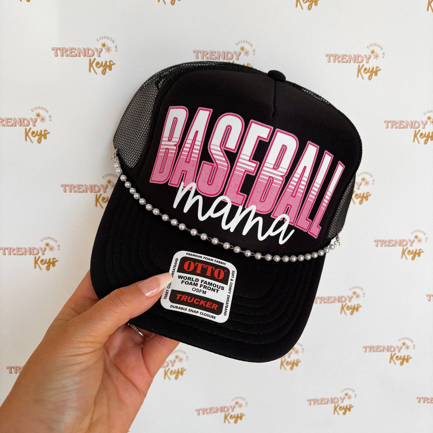 Baseball Mama Print Trucker Hat