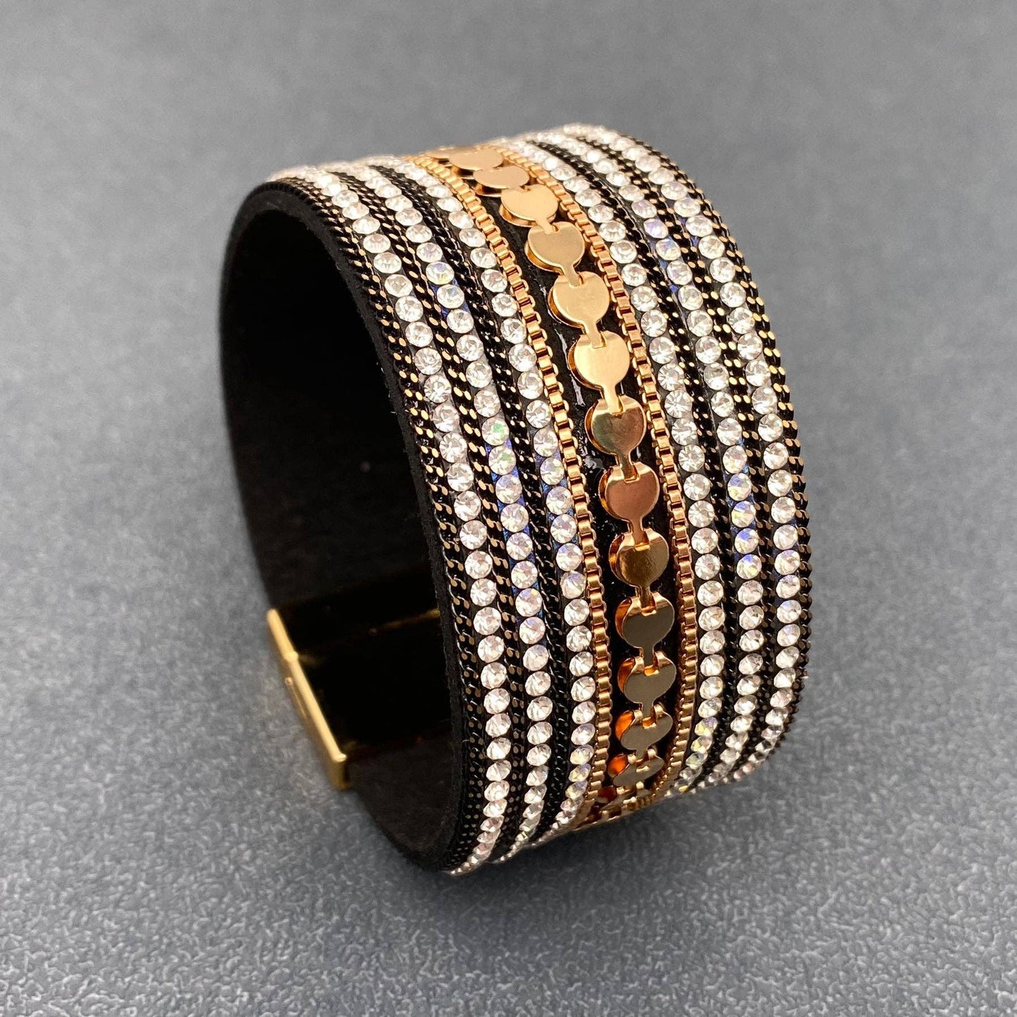 Sparkling Rhinestone Leather Magnetic Clasp Bracelet - LB