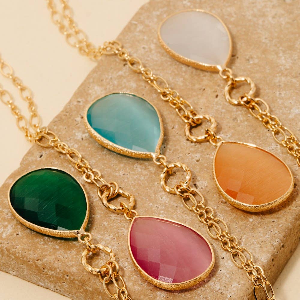 Faceted Teardrop Pendant Chain Necklace