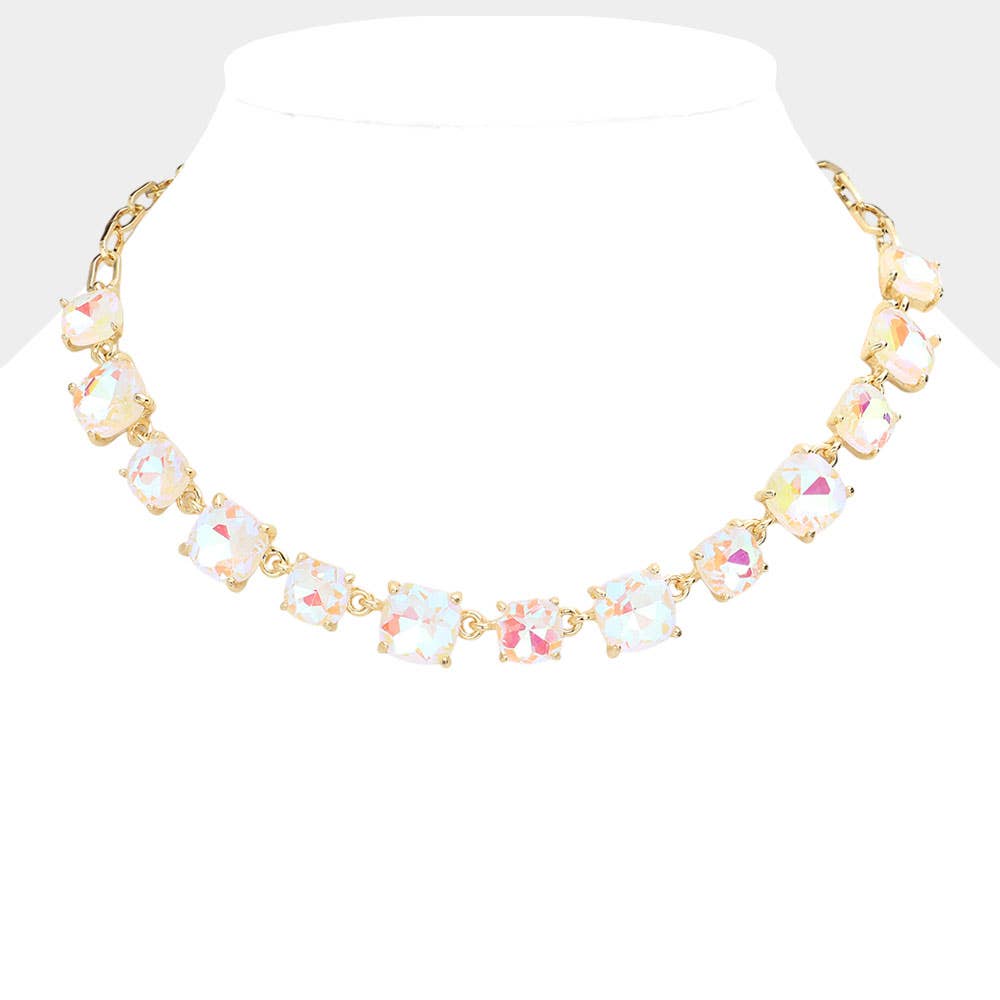 American USA Cushion Square Stone Link Evening Necklace