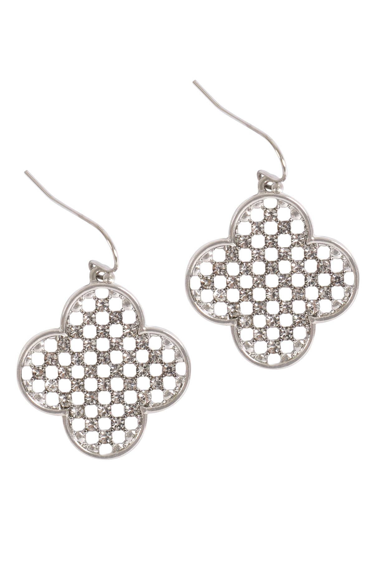 Clover Shape Pave Rhinestone Hook Earrings