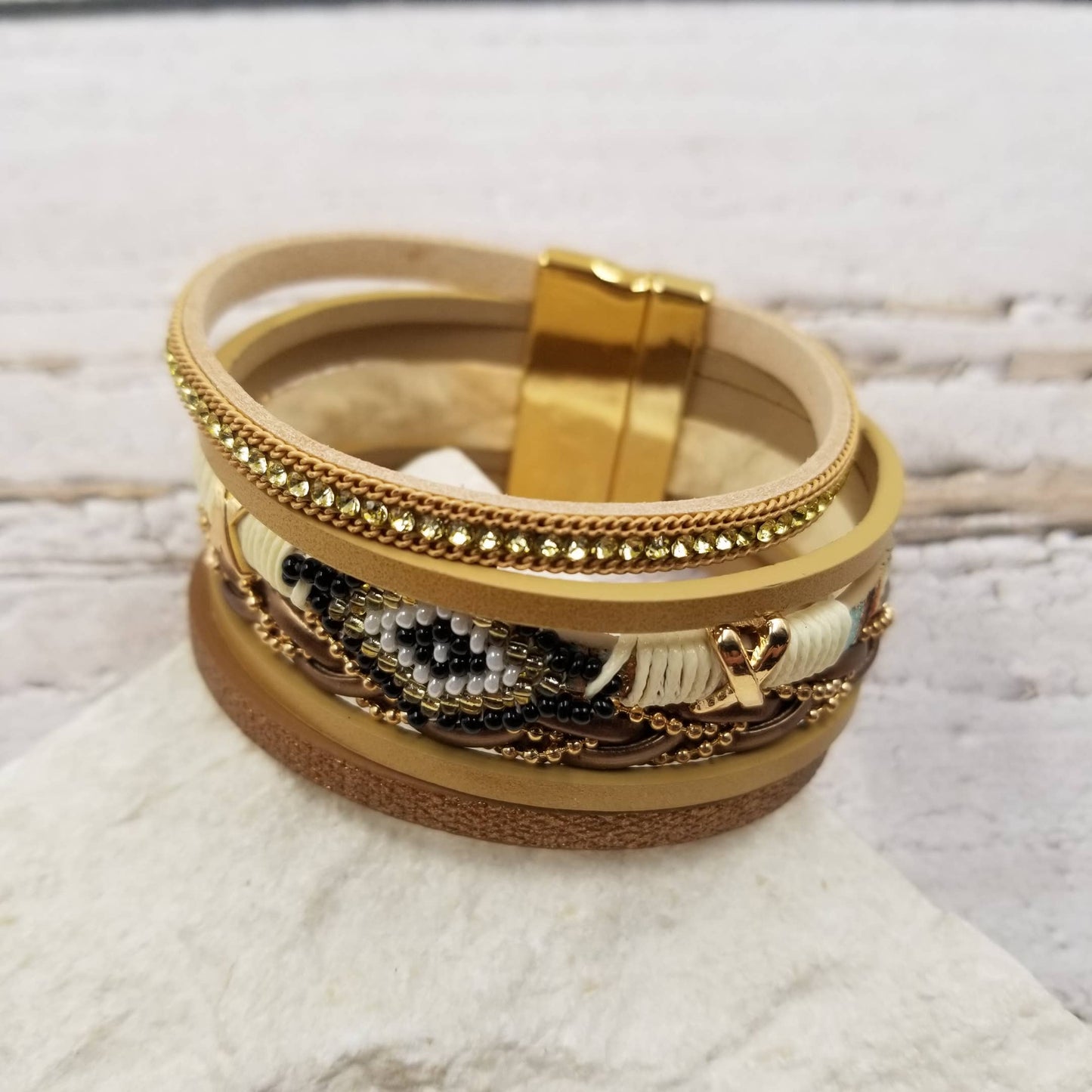 Evil Eye Boho Seed Bead Leather Bracelet