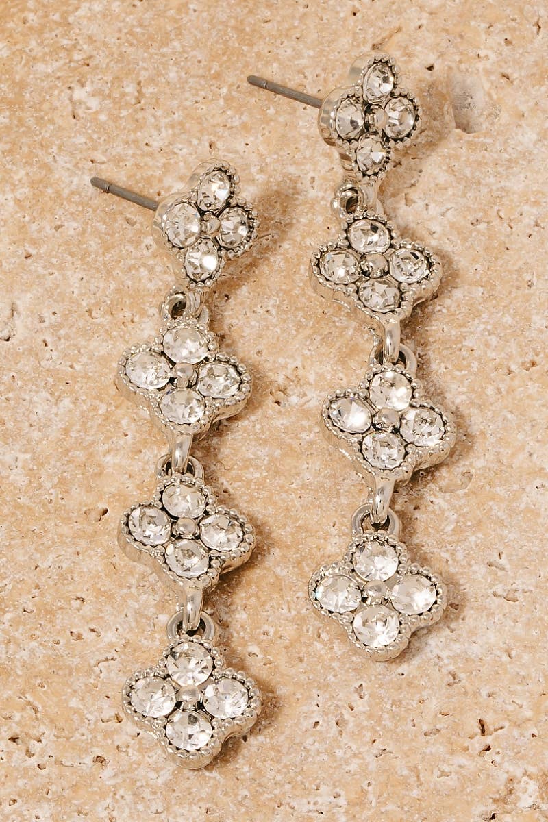 Pave Clover Chain Dangle Earrings