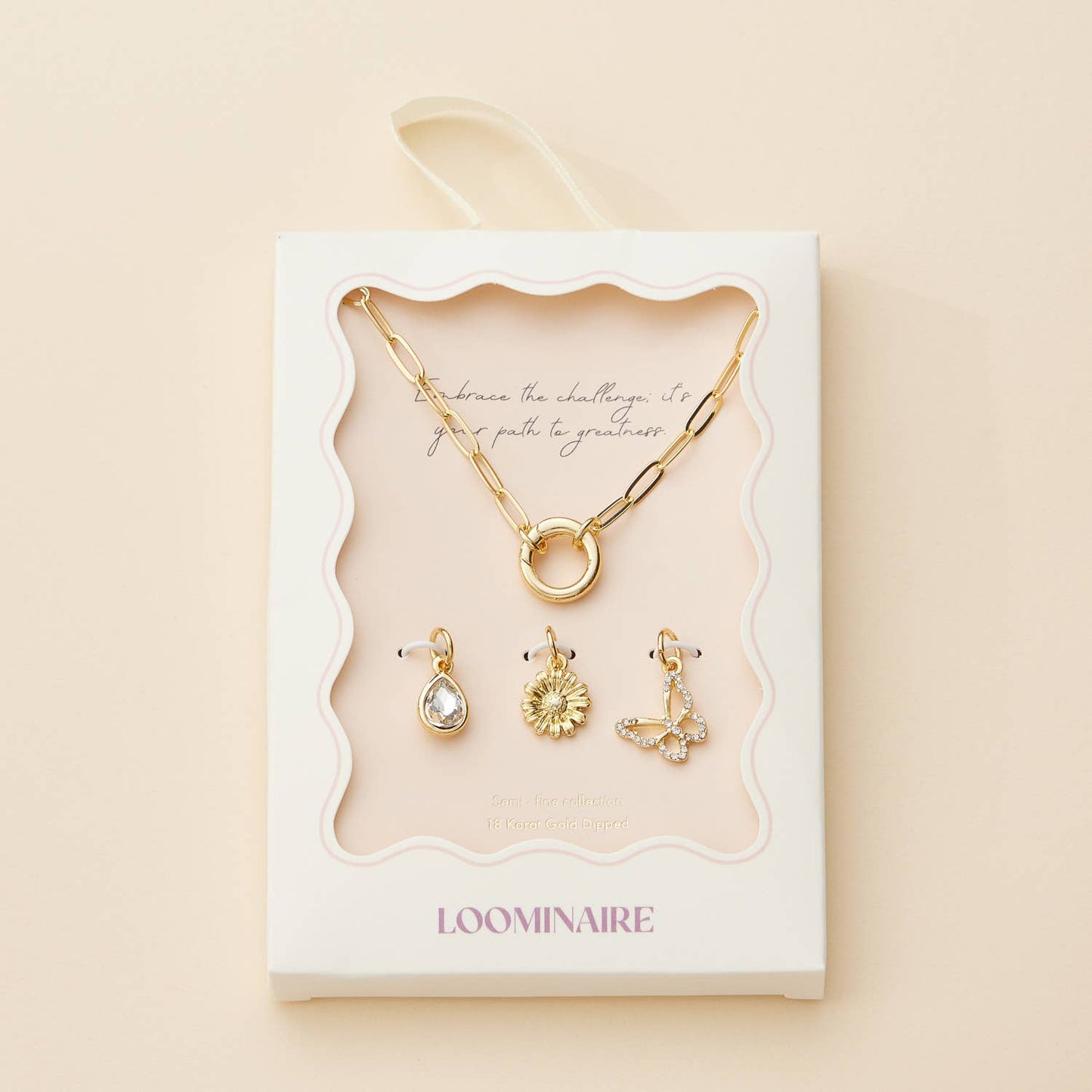 Gold Dipped Butterfly Flower Charm Necklace with Gemstone