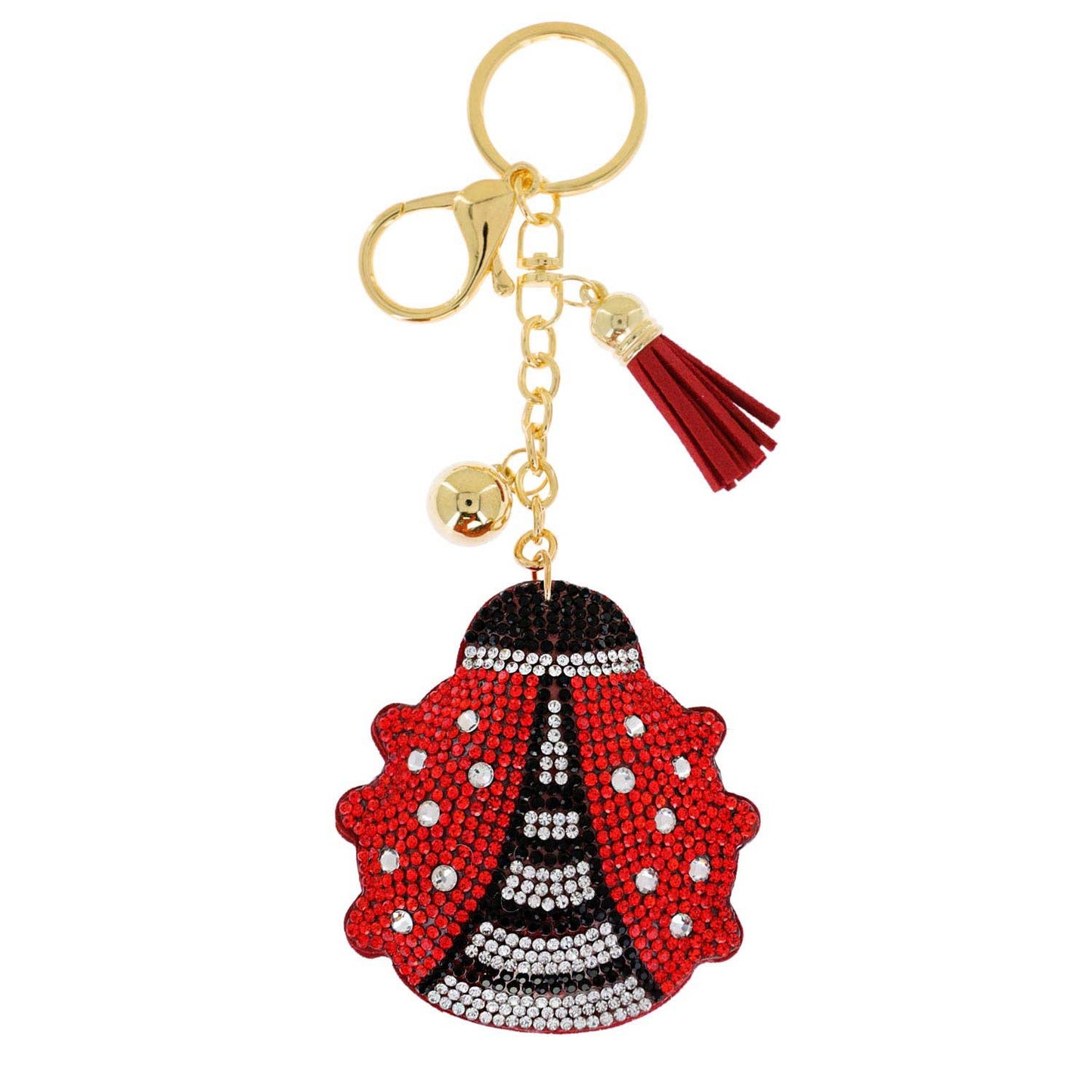 Rhinestone Pave Ladybug w/ Suede Fringe Keychain