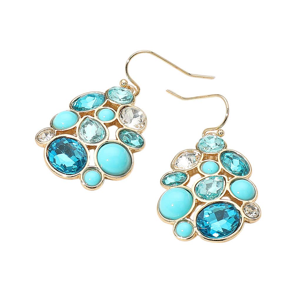 Mixed Stone Cluster Dangle Earrings