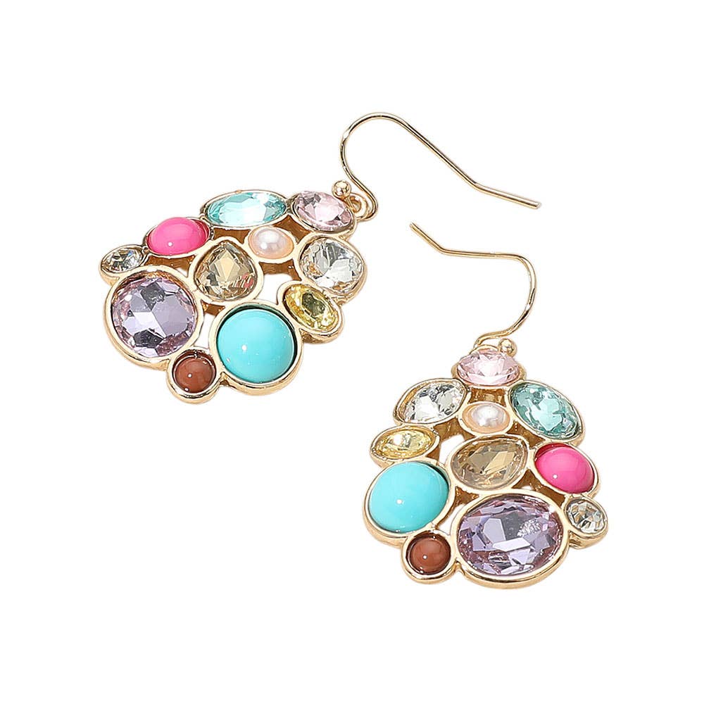 Mixed Stone Cluster Dangle Earrings