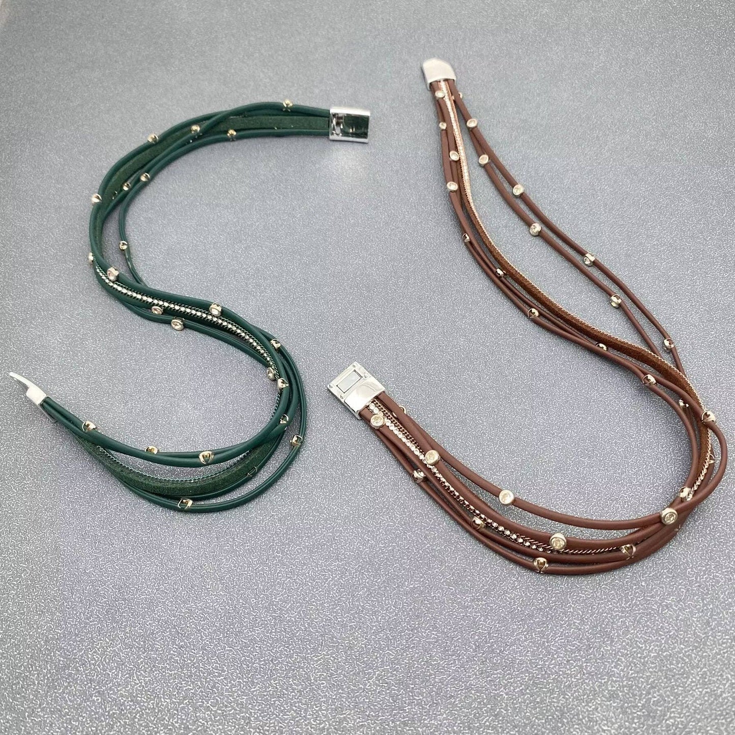 CZ Multi-layer Leather Magnetic Buckle Bracelet - BJ/LB