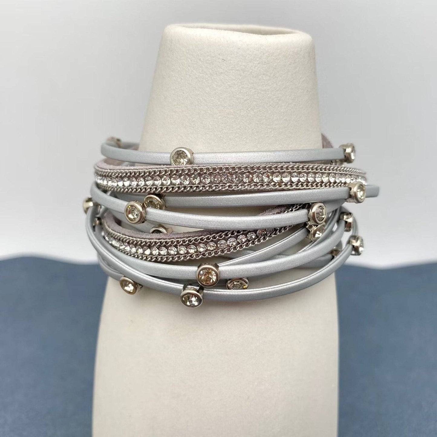 CZ Multi-layer Leather Magnetic Buckle Bracelet - BJ/LB