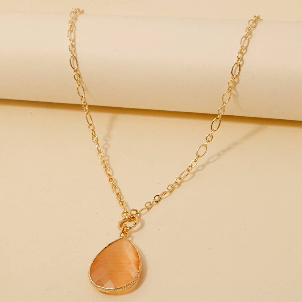 Faceted Teardrop Pendant Chain Necklace