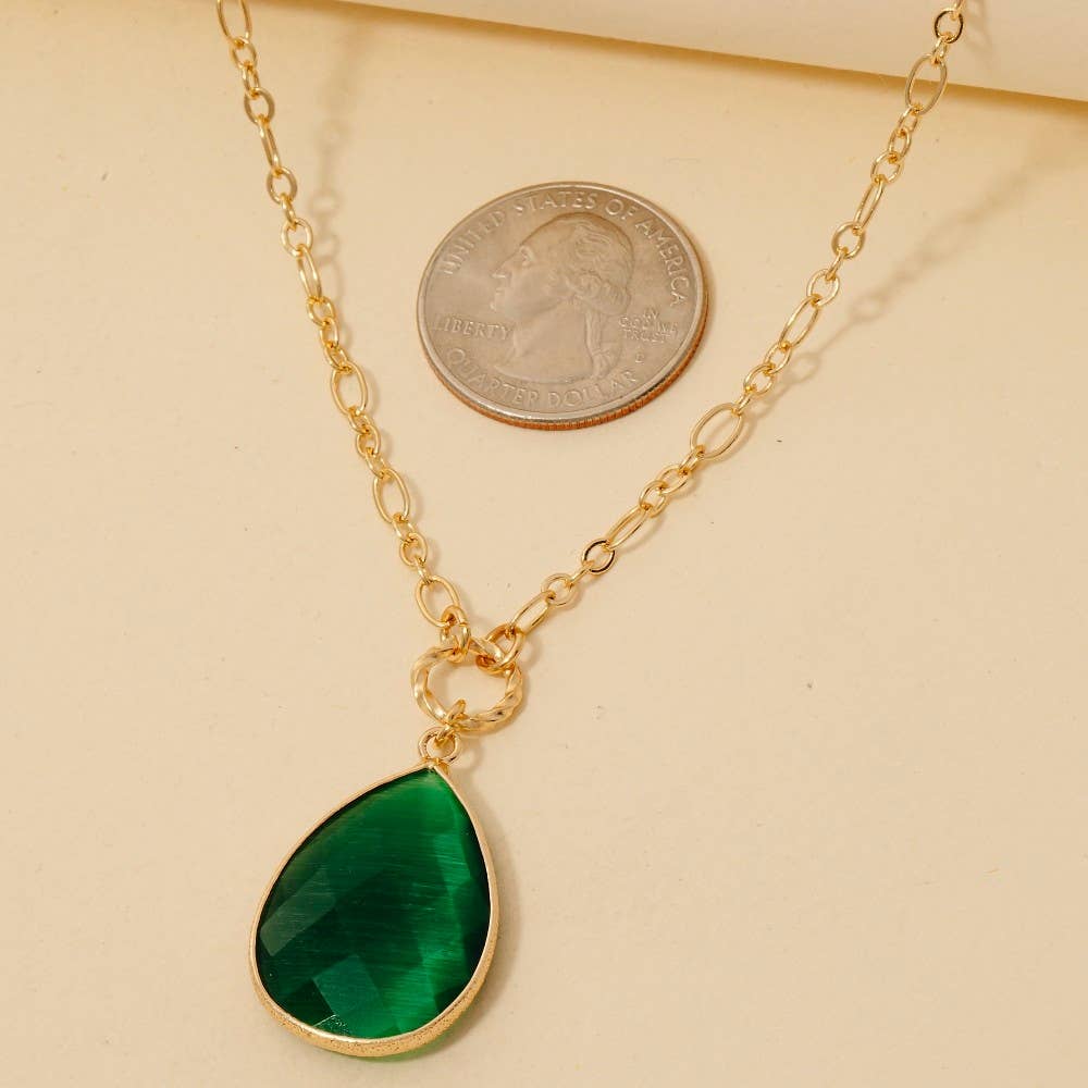 Faceted Teardrop Pendant Chain Necklace
