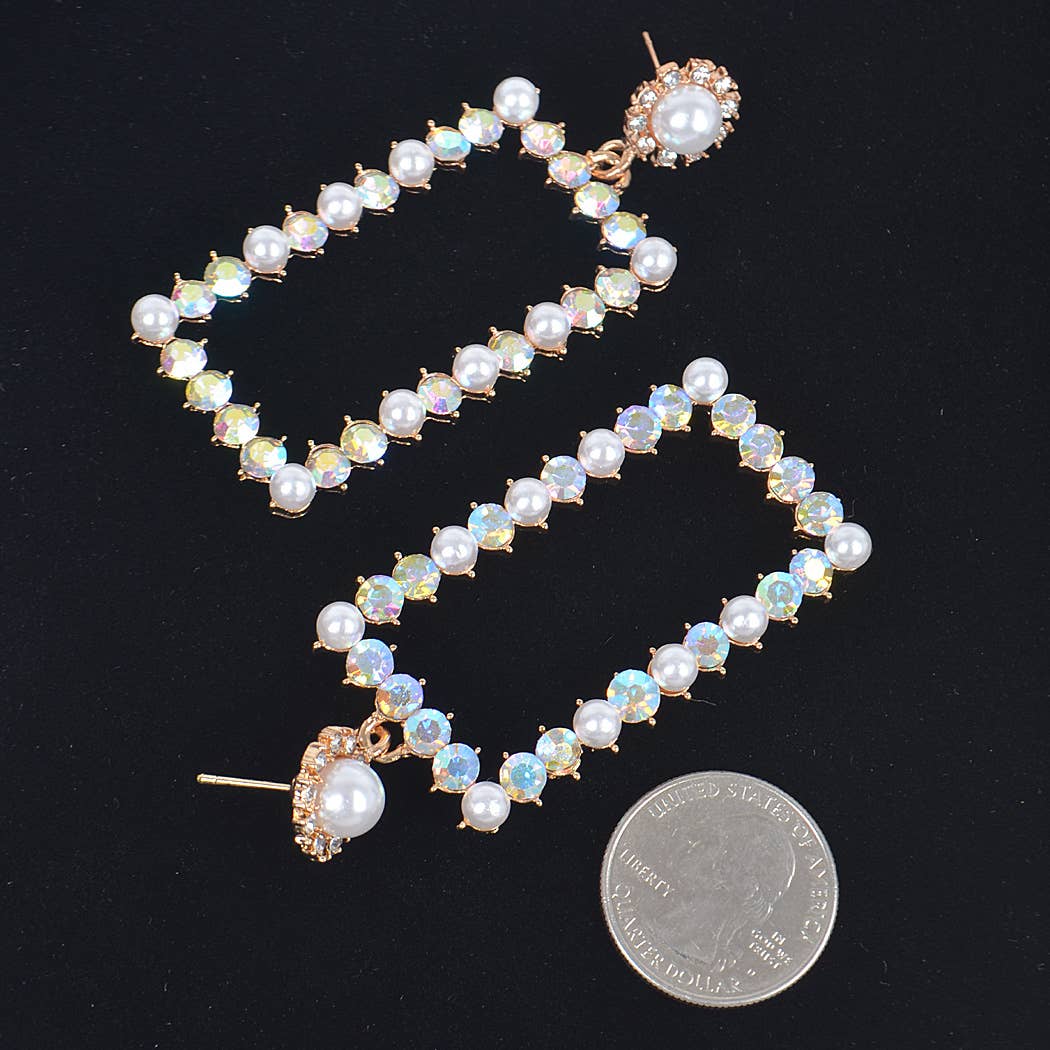 Faux Pearl Rectangle Rhinestone Dangle Earrings