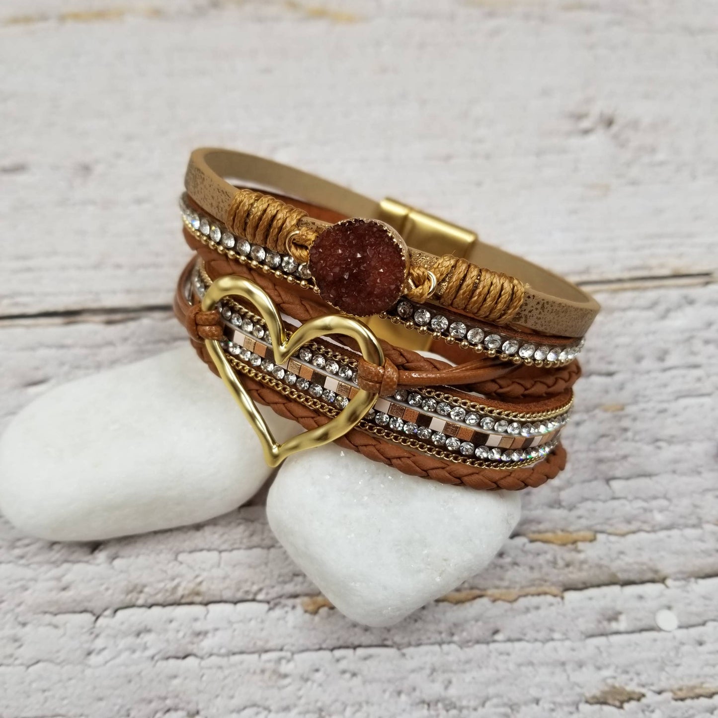 Valentine Heart Stacked Leather Magnetic Bracelet | 5 Color
