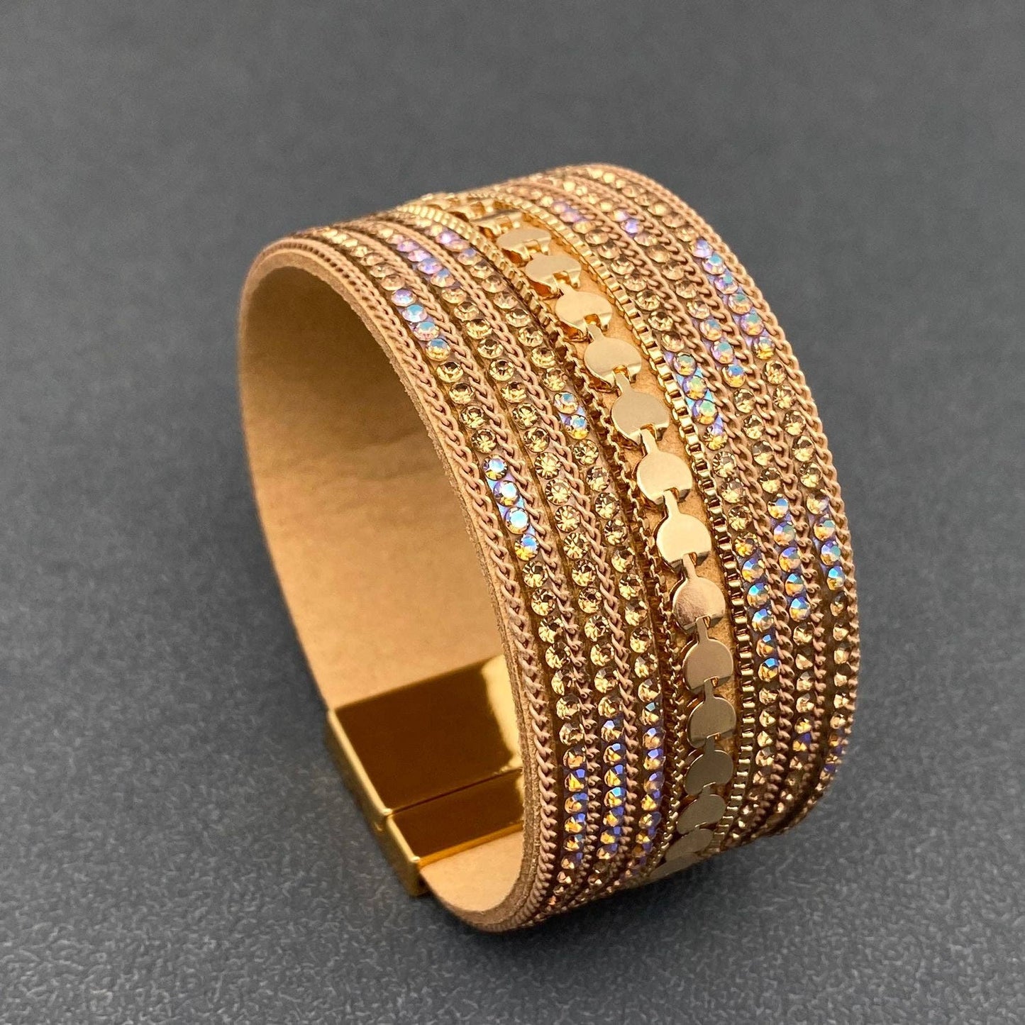 Sparkling Rhinestone Leather Magnetic Clasp Bracelet - LB