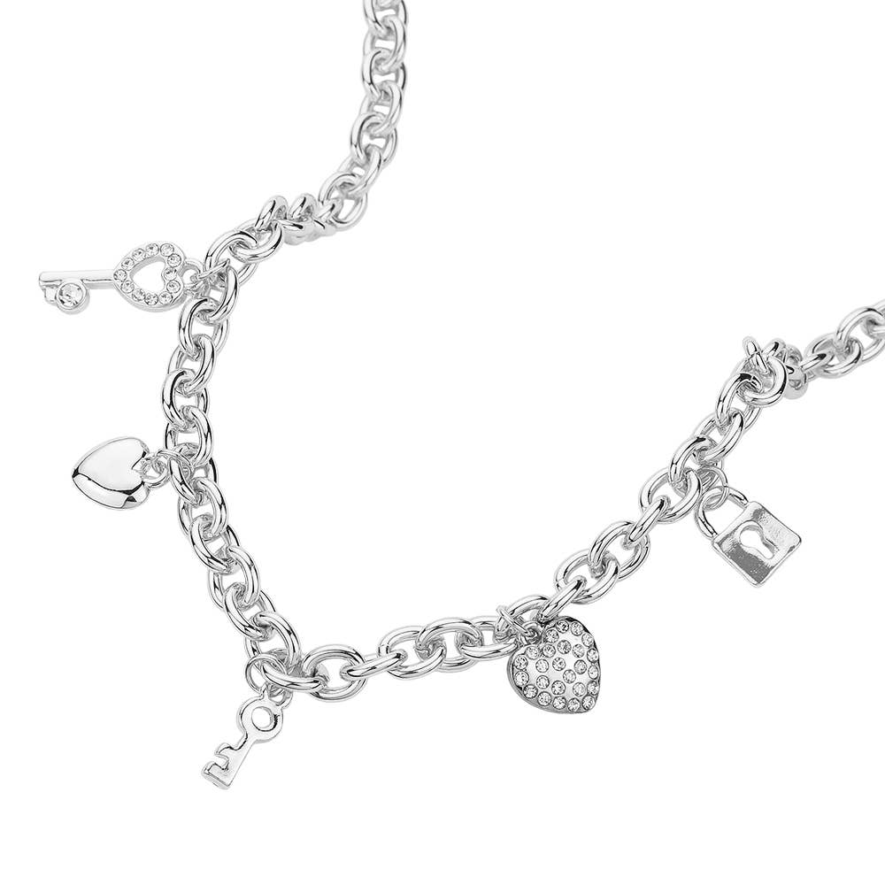 SECRET BOX_Stone Paved Key Heart Metal Lock Charm Station Chain Necklace