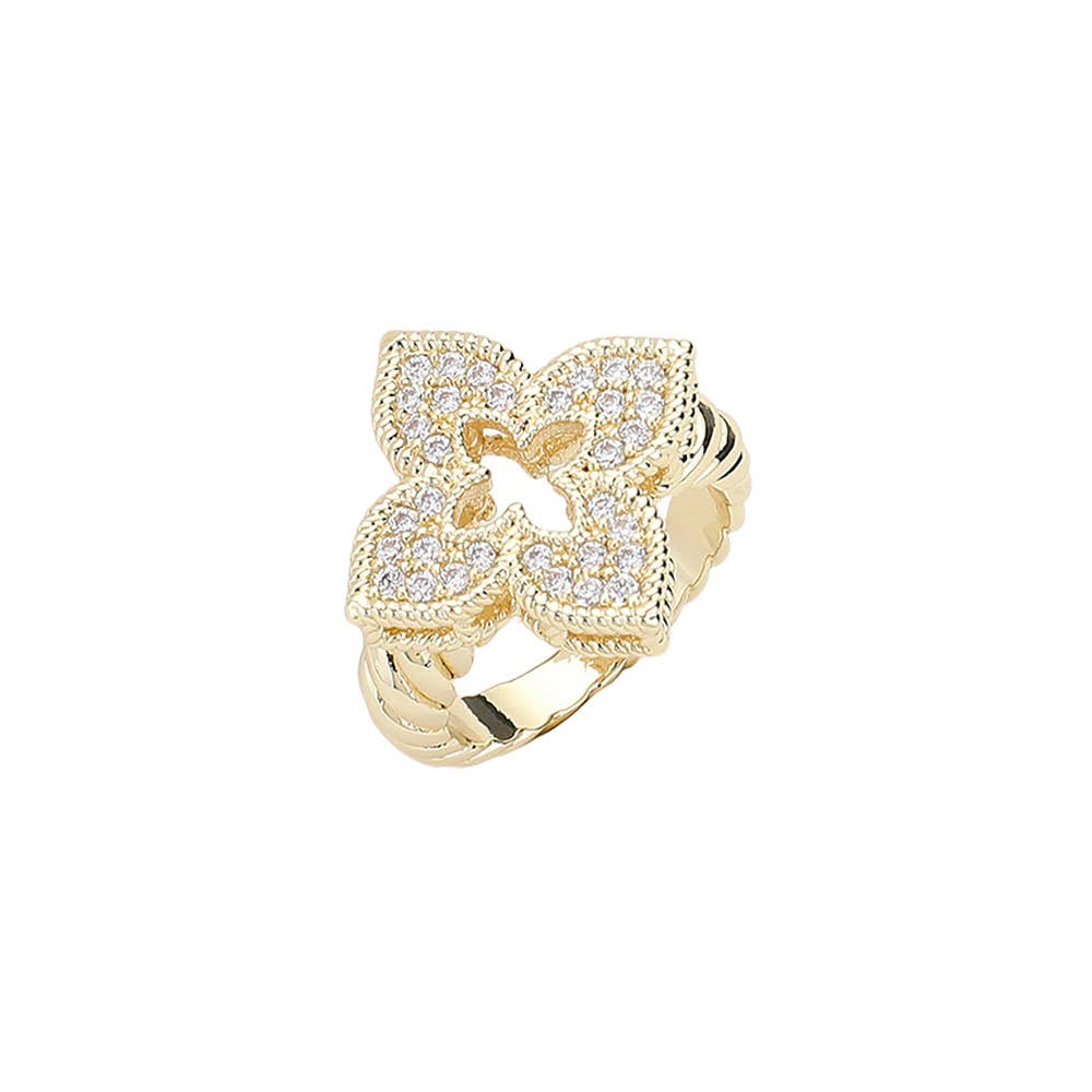 CZ Stone Paved Clover Ring
: 2 Tone / 9