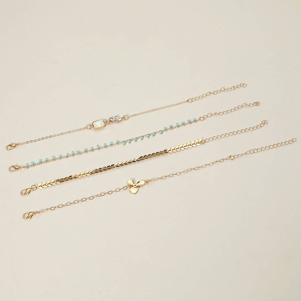 4PCS - Boho Charms and Beaded Layered Chain Anklet Set
