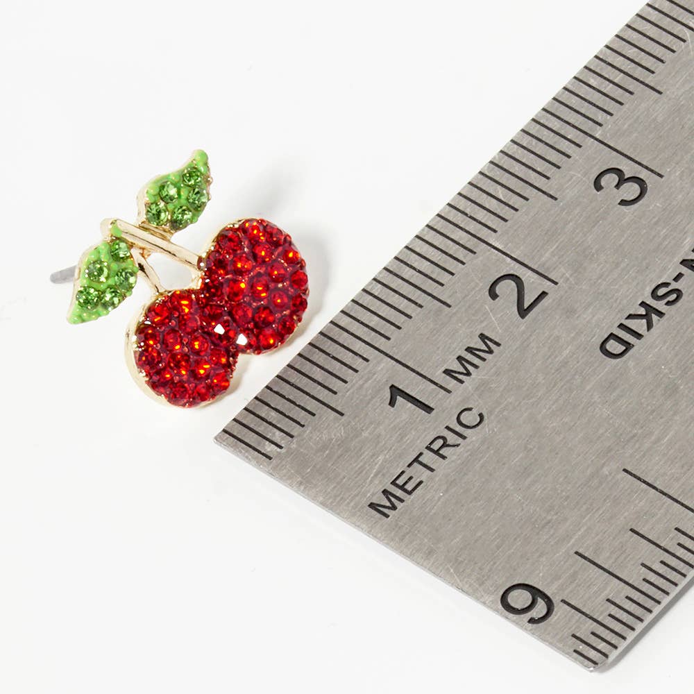 Crystal Stone Paved Cherry Stud Earrings