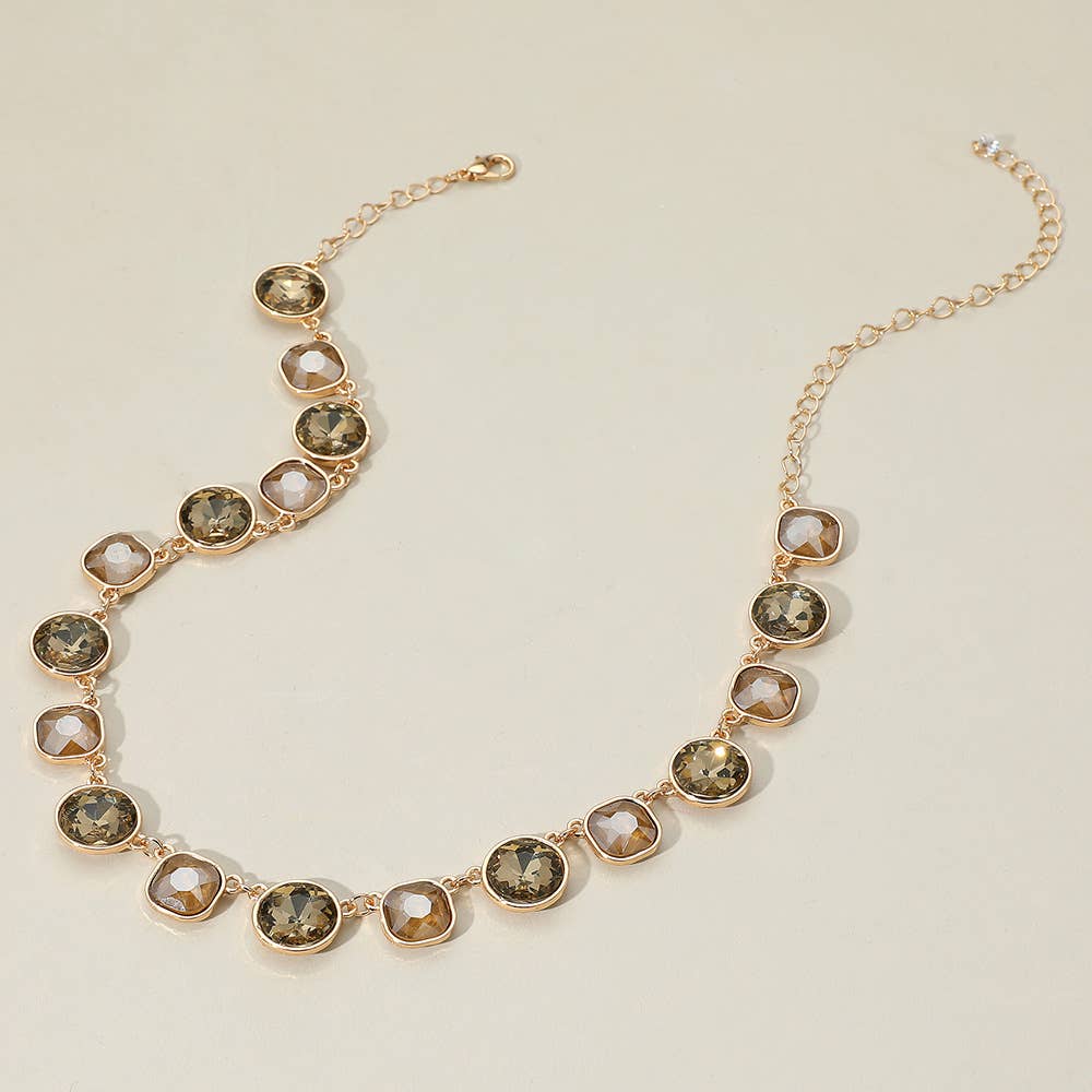 Round Square Stone Bezel Cluster Link Necklace