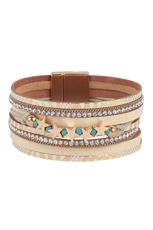 Snake Print Leather Wrap With Star Magnetic Lock
