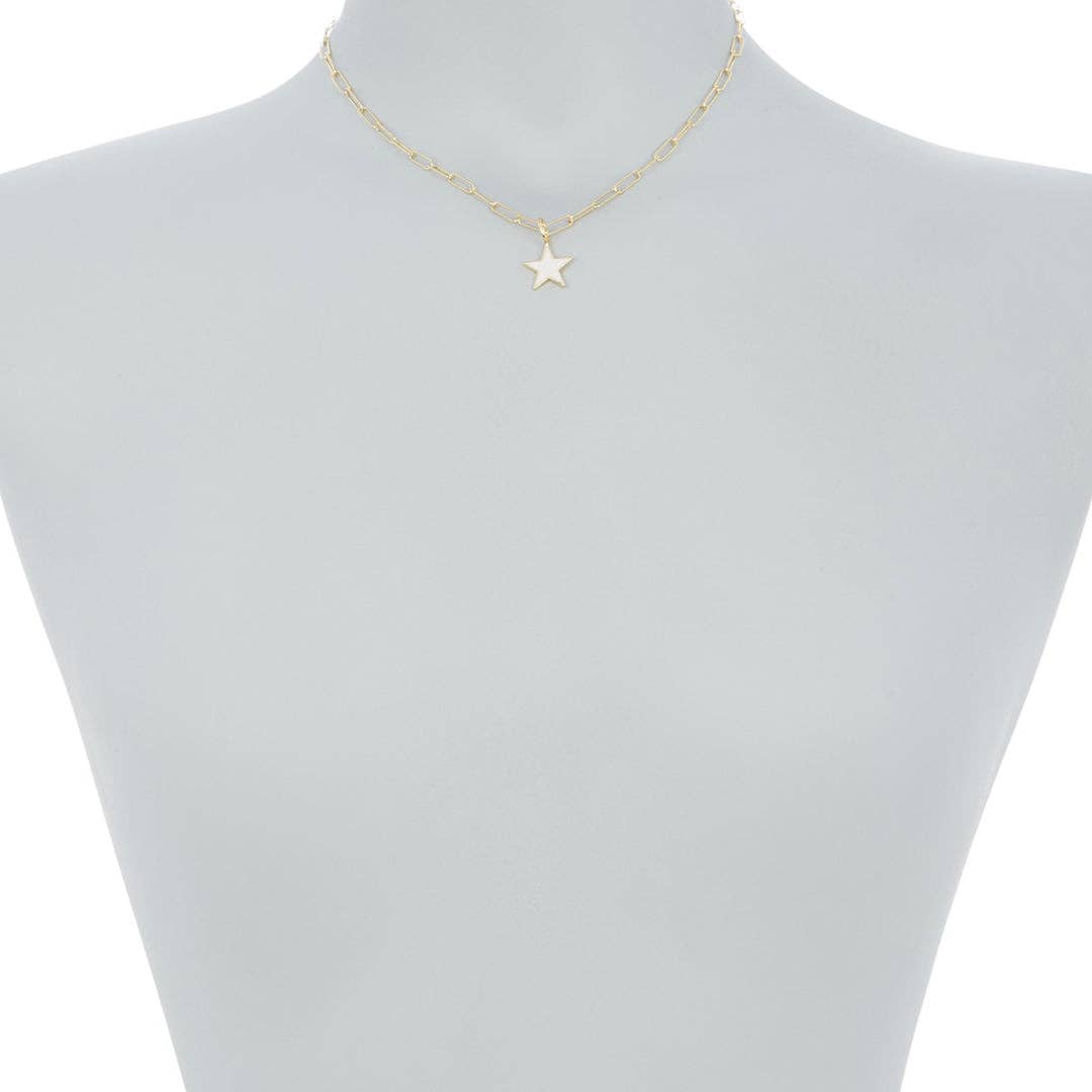 White Enamel Star Paper Clip Chain Necklace silver gold