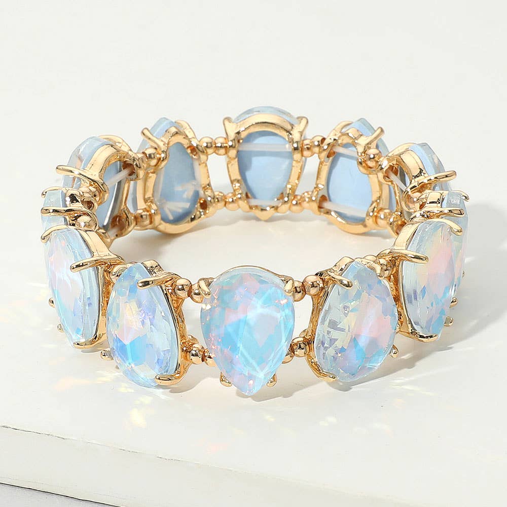 Teardrop Glass Stone Cluster Stretch Evening Bracelet
