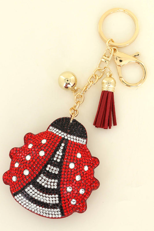 Rhinestone Pave Ladybug w/ Suede Fringe Keychain