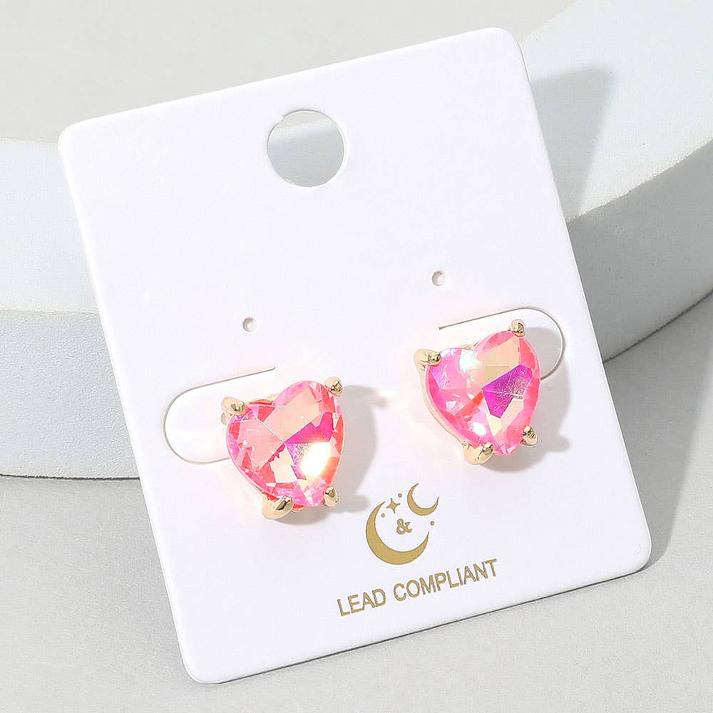 Heart Stone Cushion Stud Earrings