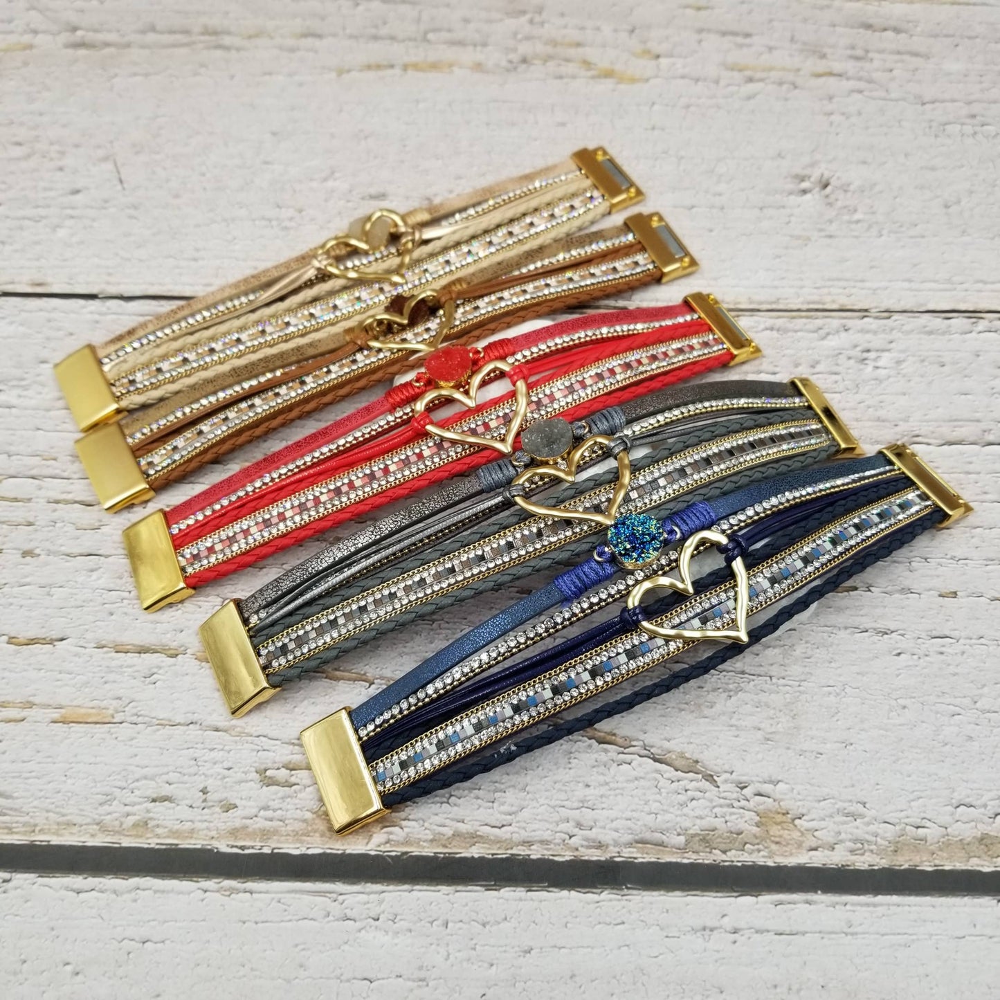 Valentine Heart Stacked Leather Magnetic Bracelet | 5 Color