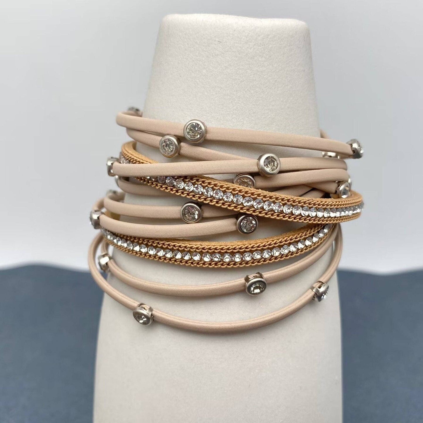 CZ Multi-layer Leather Magnetic Buckle Bracelet - BJ/LB