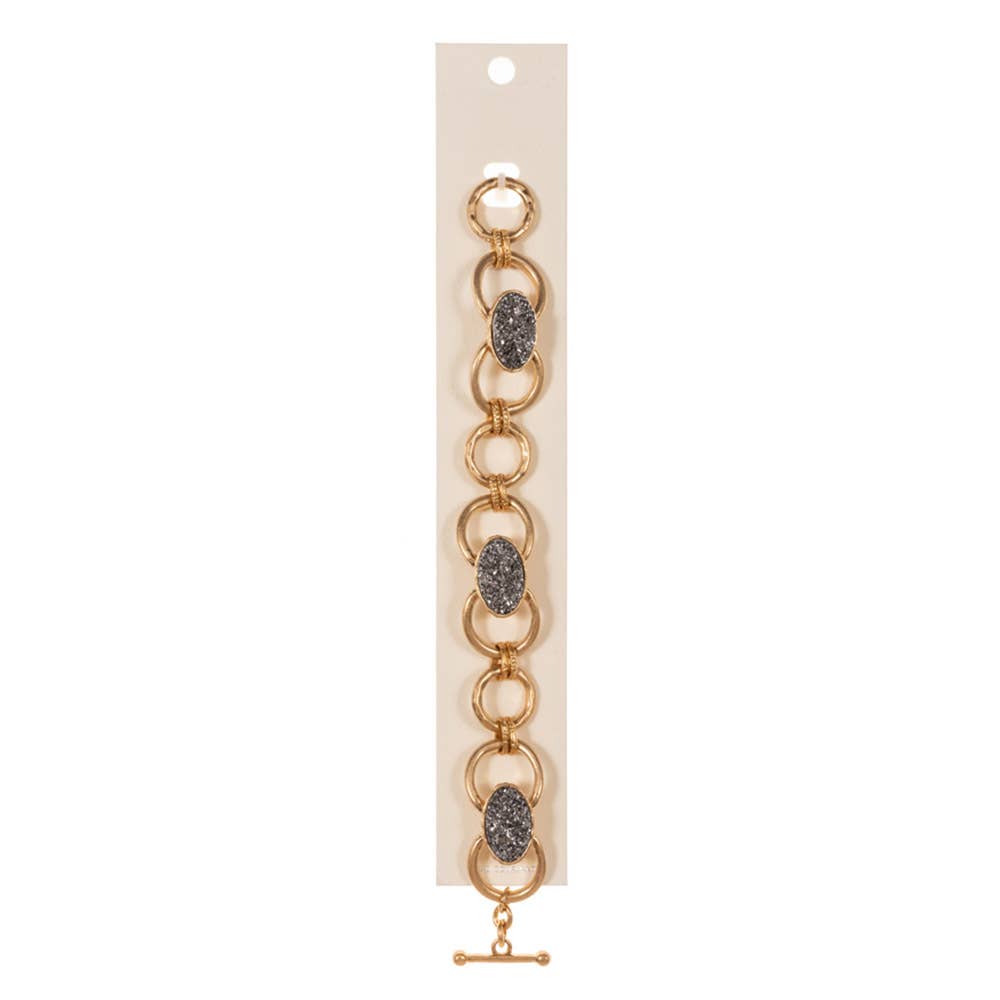 Oval Druzy Pointed Metal Oval Chain Link Toggle Bracelet