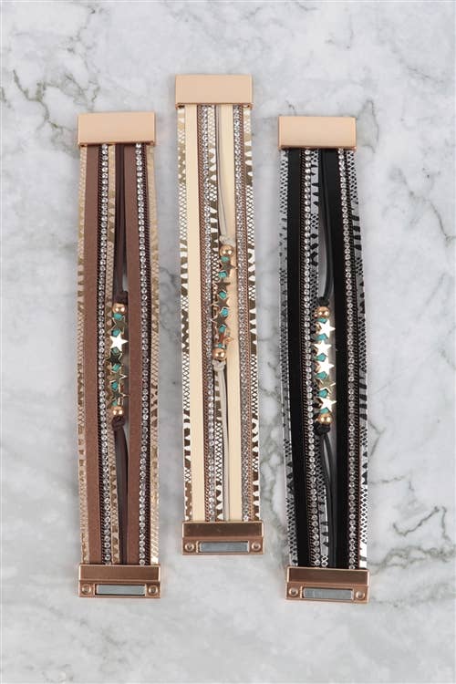 Snake Print Leather Wrap With Star Magnetic Lock