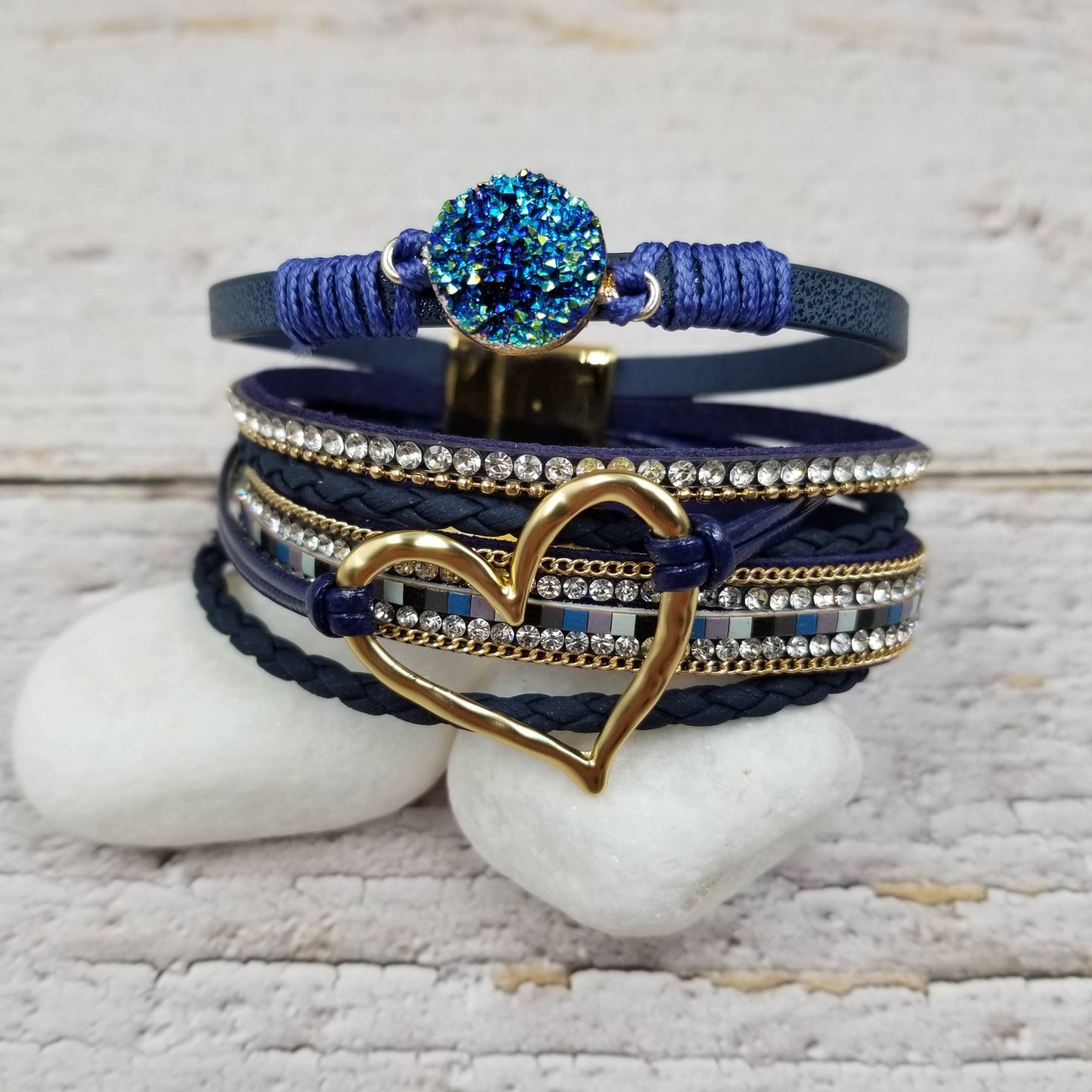 Valentine Heart Stacked Leather Magnetic Bracelet | 5 Color