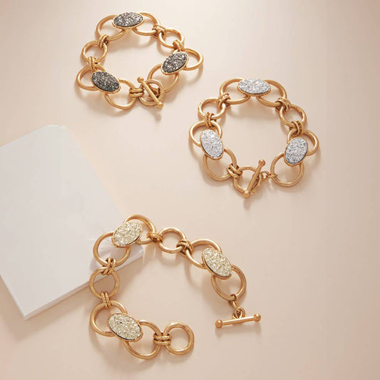 Oval Druzy Pointed Metal Oval Chain Link Toggle Bracelet