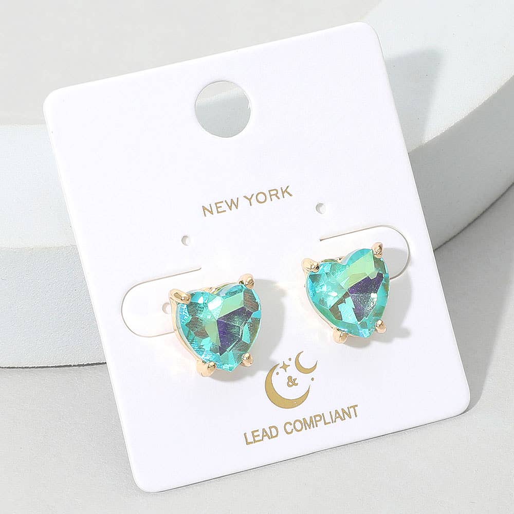 Heart Stone Cushion Stud Earrings