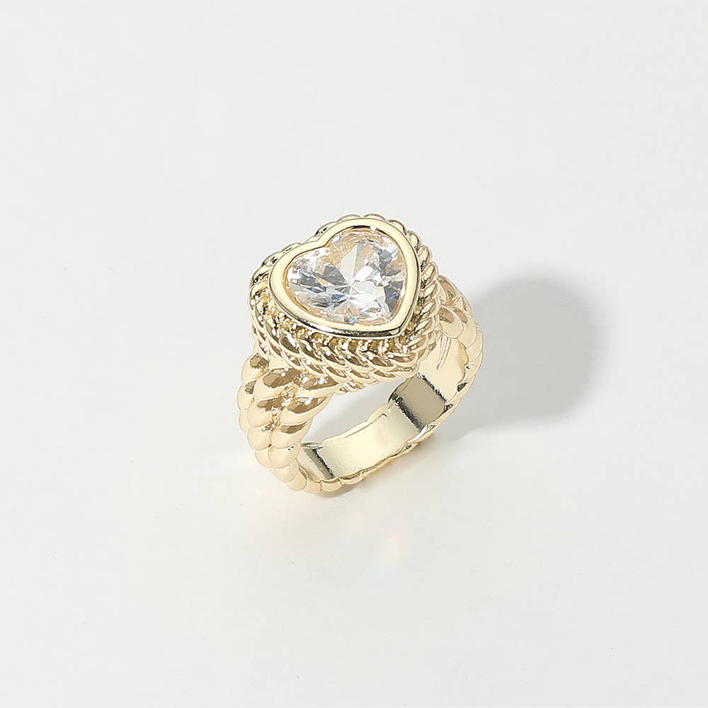 Heart CZ Stone Accent Braided Band Ring