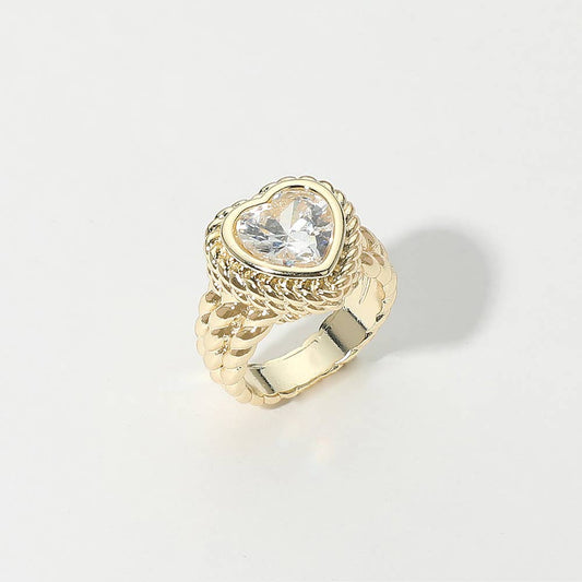 Heart CZ Stone Accent Braided Band Ring