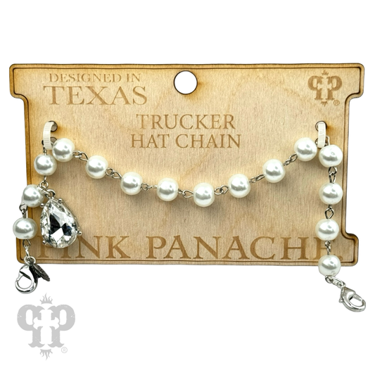 Trucker hat linked bead chain with rhinestone teardrop charm