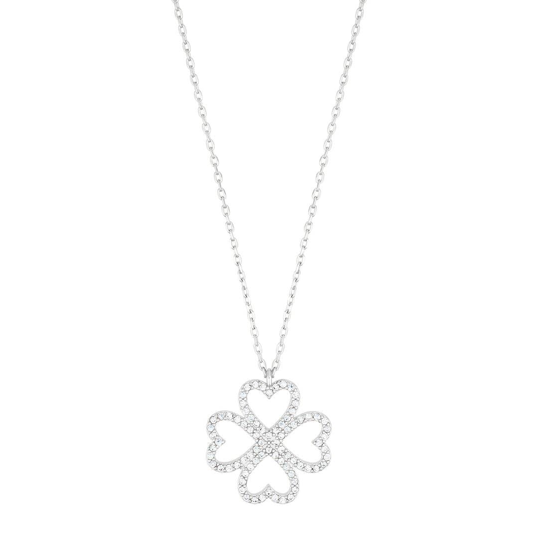 Heart-Shaped Pave Clover Necklace