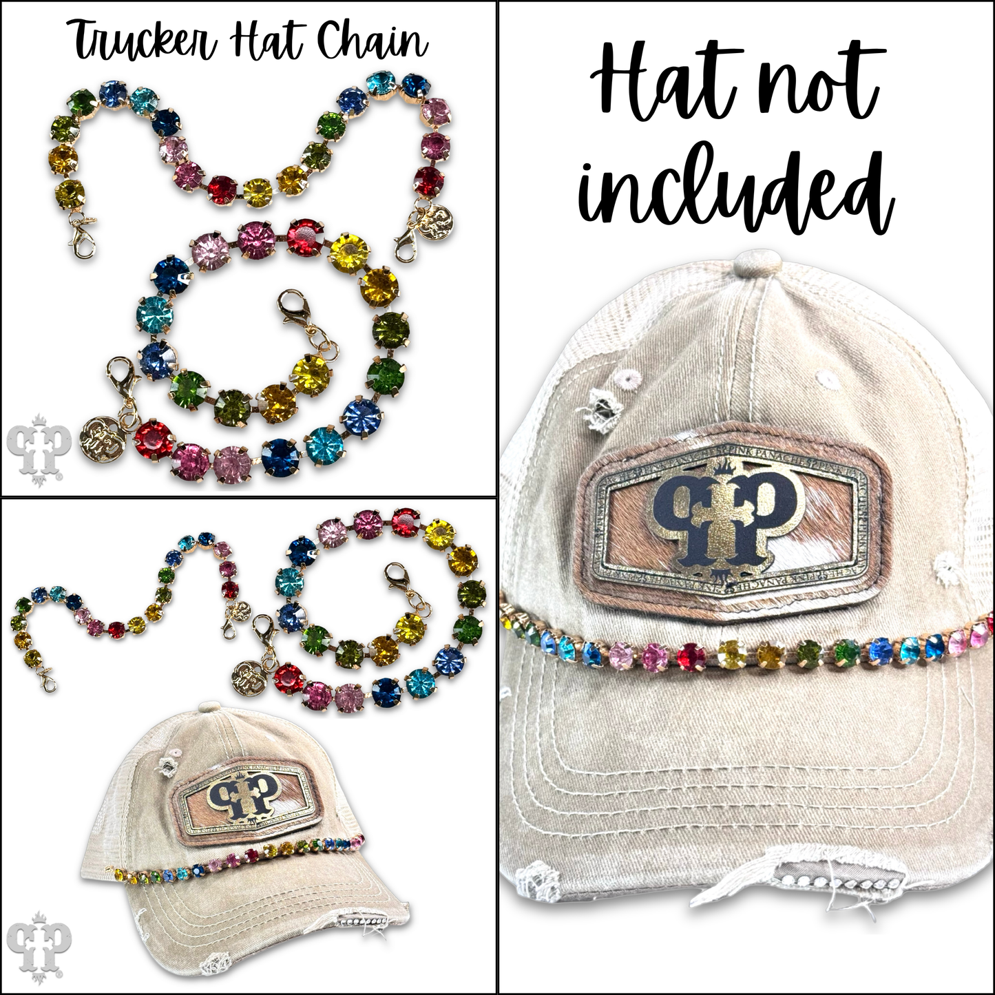 Multi-color rhinestone trucker hat chain