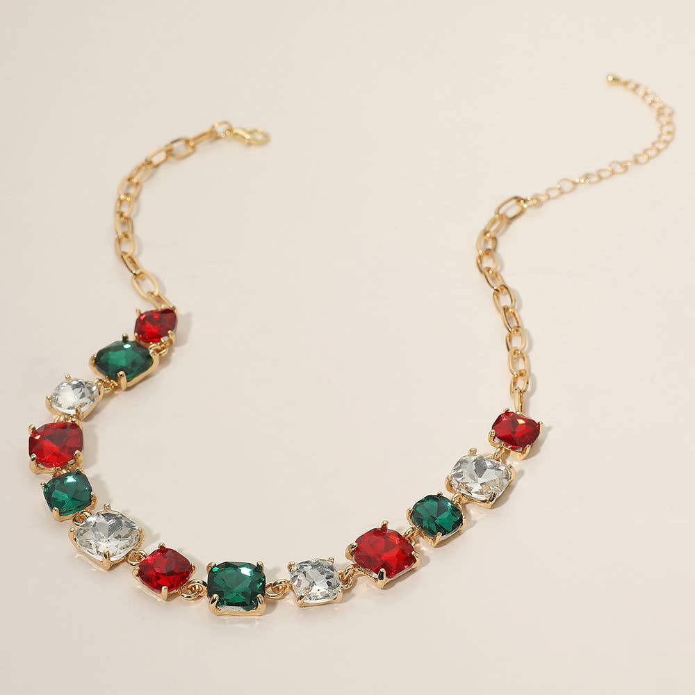 American USA Cushion Square Stone Link Evening Necklace