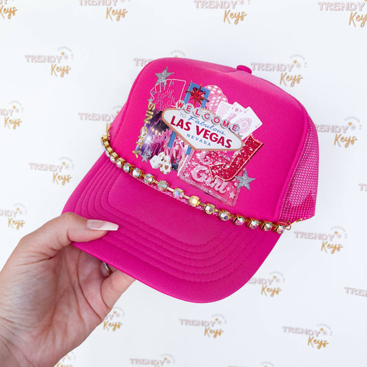 Las Vegas Bright Pink Print Trucker Hat 