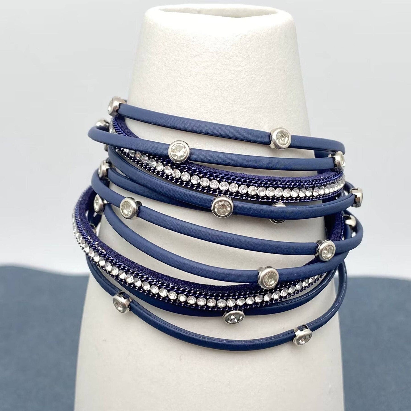 CZ Multi-layer Leather Magnetic Buckle Bracelet - BJ/LB