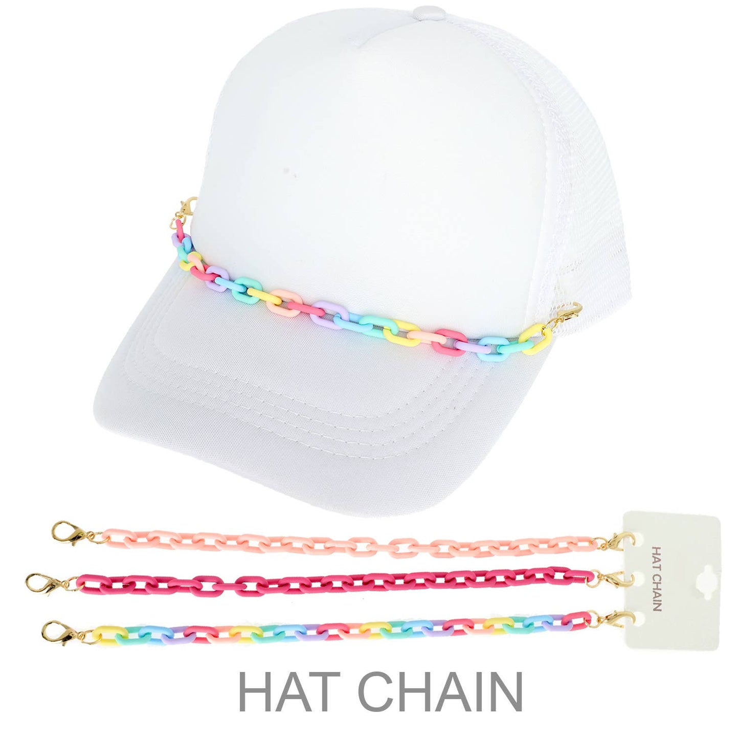 3pc Multicolored Acrylic Trim Hat Chain Set