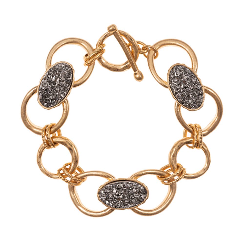 Oval Druzy Pointed Metal Oval Chain Link Toggle Bracelet