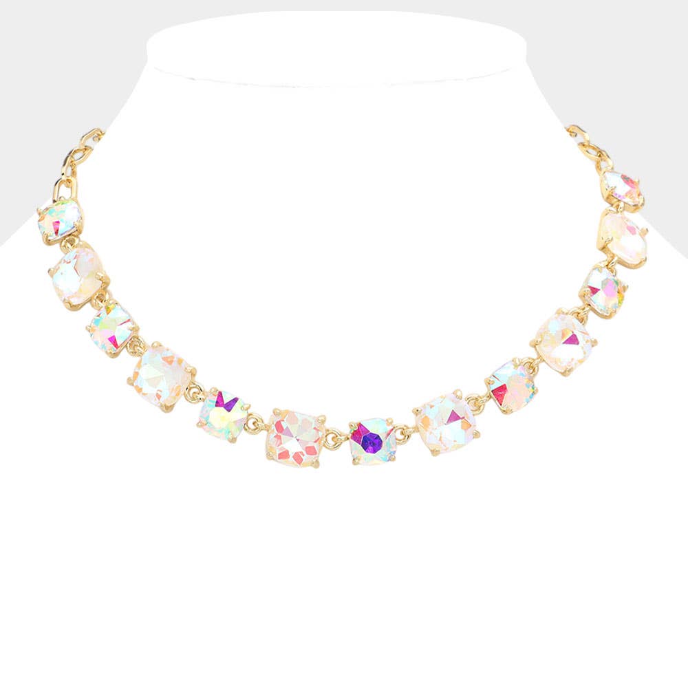 American USA Cushion Square Stone Link Evening Necklace